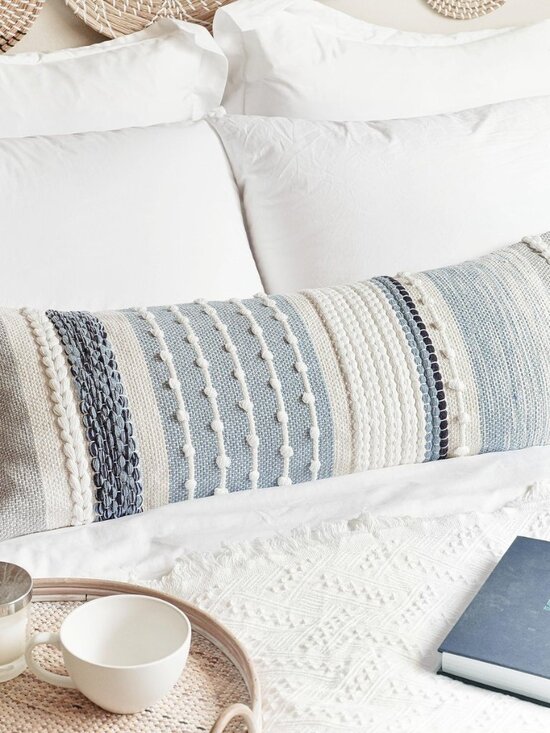 Other - Coastal Blue Decorative Lumbar Pillow Cover 14x36 Boho Long Body Pillow for Bed